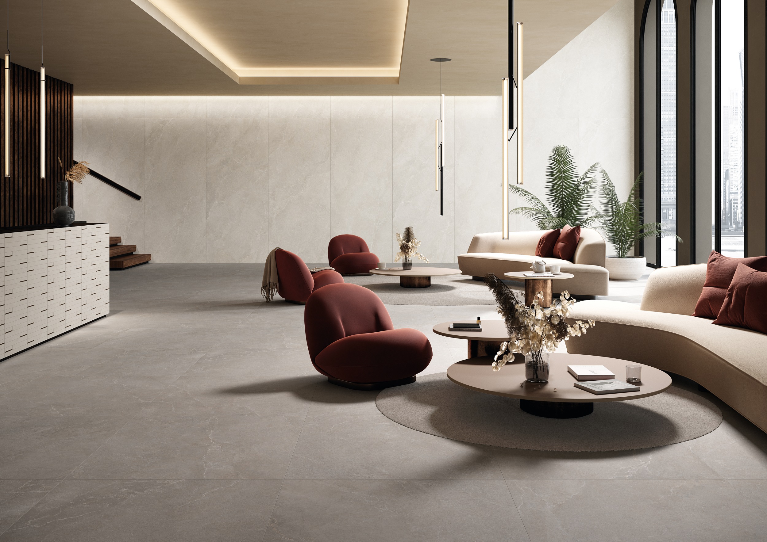 Fliese mit Steinoptik La Fabbrica Noble Stone Taupe Bodenfliese im Esszimmer Wohnzimmer