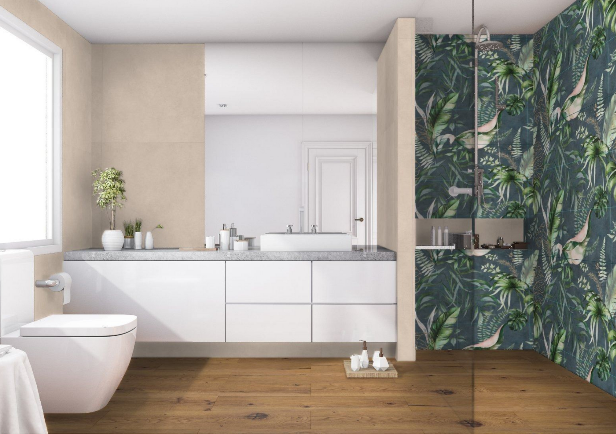 Dekorfliese Urban Jungle Pflanzen Wandbild Dschungel dunkel "Jungle Dark" Set aus 6 Teilen á 30x60cm