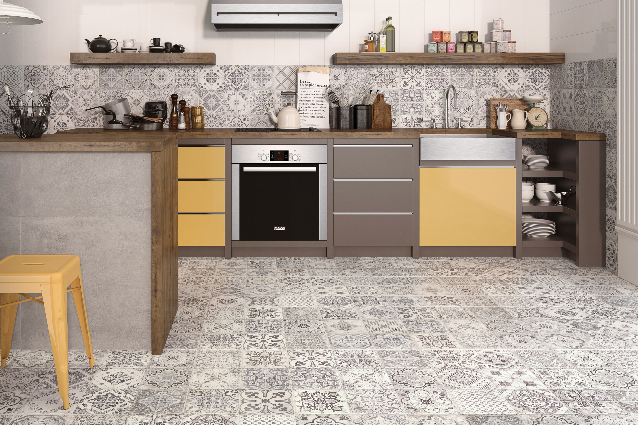 Fliese Retro-Vintage-Optik Manises für Fliesenspiegel oder Küche grau blau